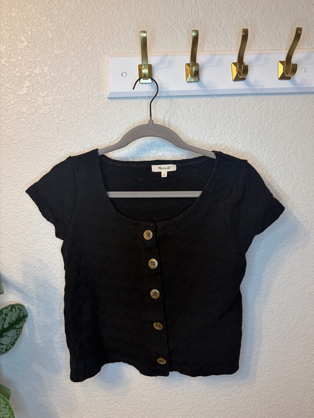 Madewell Black Short-Sleeve Button Front Top